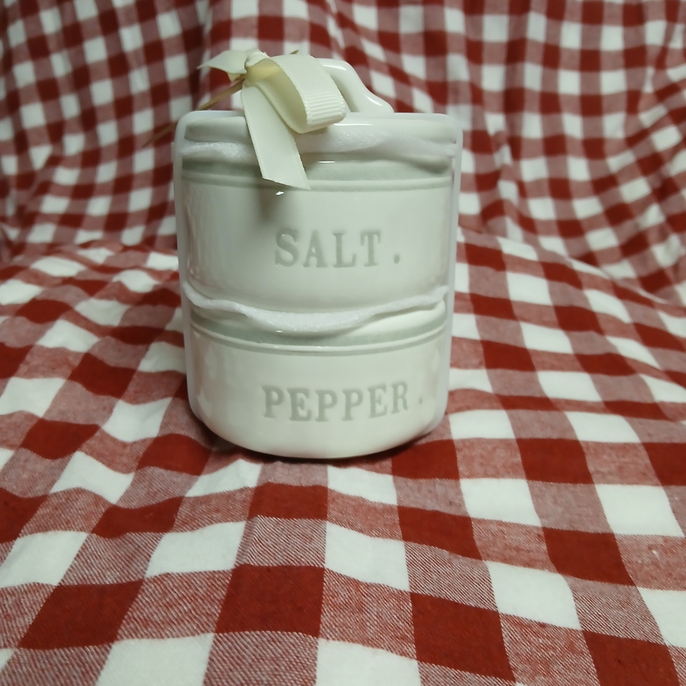 Rae Dunn White Stackable SALT & PEPPER Ceramic Set